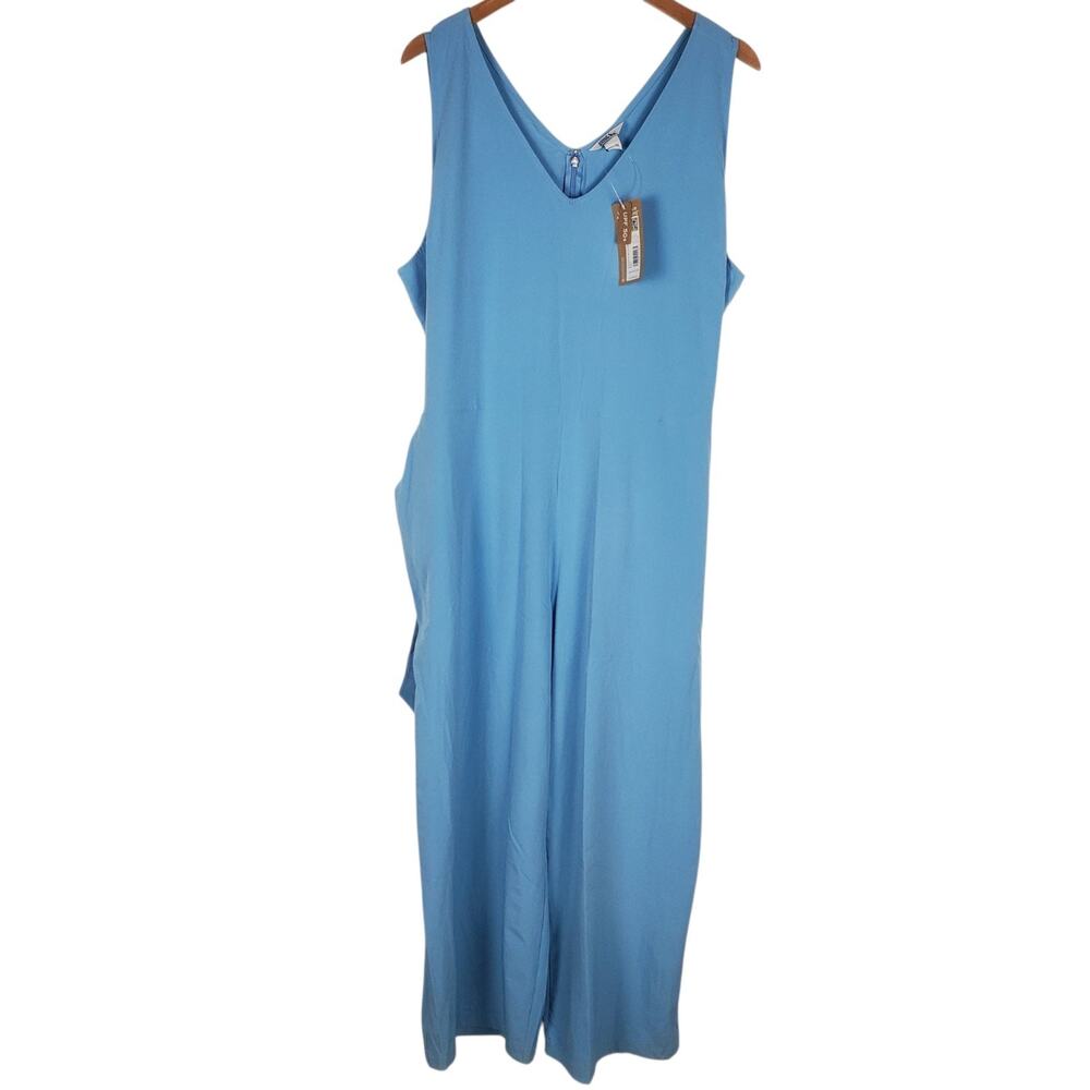 NEW Eddie Bauer Departure Wide Leg Jumpsuit XXL Blue Fog UPF 50+ Pockets V-neck